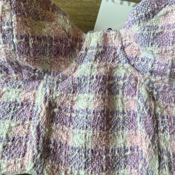 Zara woman’s pink/purple texture plaid corset tweed tube crop top - Picture 5 of 16